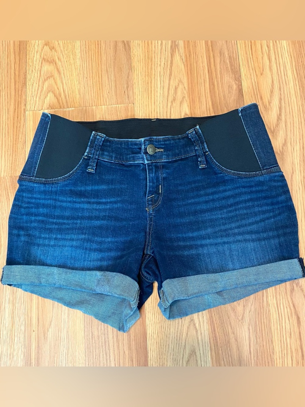 🐣ISABEL MATERNITY DENIM JEAN SHORTS SIZE 4/27 SIDE PANELS MIDI PREGNANCY SHORTS